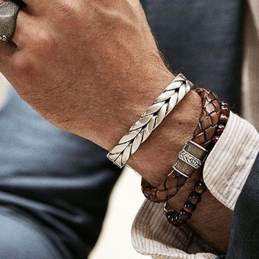 Twisted Braid Titanium Steel Cuff Bangle- or ROCK the 3pc SET!